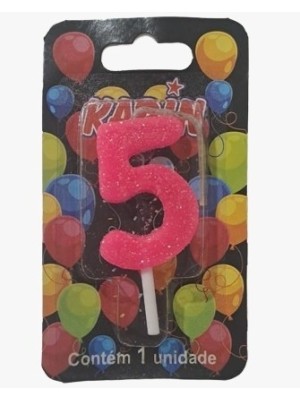 VELA DE ANIVERSARIO N.5 ROSA C/ GLITTER UN. KARIN