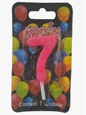 VELA DE ANIVERSARIO N.7 ROSA C/ GLITTER UN. KARIN