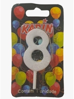 VELA DE ANIVERSARIO N.8 BRANCA C/ GLITTER UN. KARIN