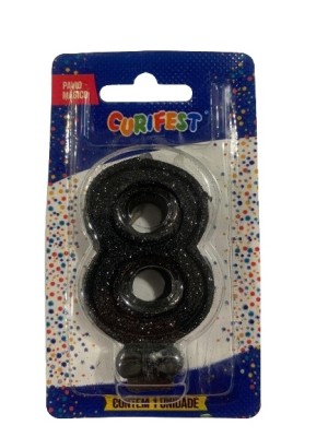 VELA SUPER NUMERO SIMPLES PRETO N 8 - (1738) UN. CURIFEST