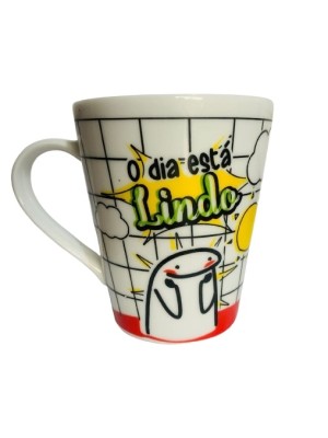 Caneca 290ml de Porcelana Flork com Frases Divertidas Estilo Faixa – Presente Criativo e Decorativo