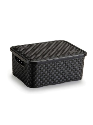 CESTO ECO ORGANIZADOR RATTAN PEQUENO C/ TAMPA 25,5X20X10,7CM UN.