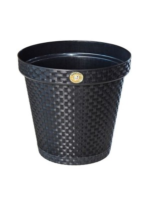 Vaso Redondo Rattan Preto 10 Litros Plástico Resistente para Plantas, Flores e Hortaliças – Elegante, Leve e Ideal para Ambientes Internos e Externos