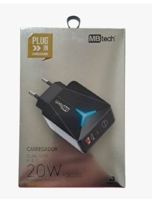 CARREGADOR DE TOMADA 20W 2.1A C/2 ENTRADAS USB A&C UN.