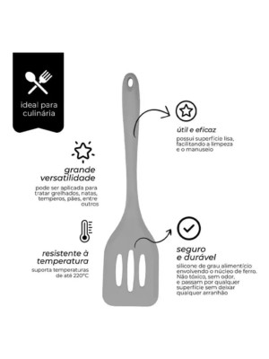 ESPATULA VAZADA DE SILICONE 29CM CINZA UN. 