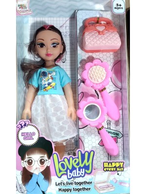 Boneca Lovely Baby, Morena, Loira, Com Acessorios Incluindo Bolsa, Espelho e Escova