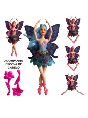 Boneca Fada Estilo Bailarina Com Asas + Pente Varias Cores