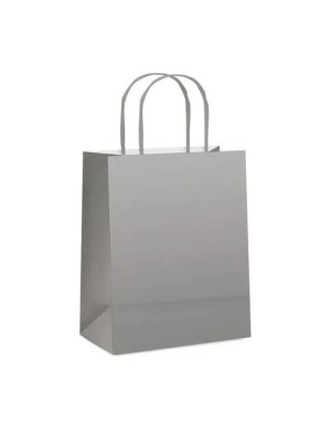 Sacola Papel Kraft Colorido M 23x30x10cm Prata Metalizado