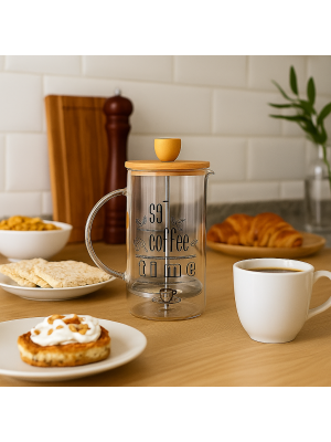 Cafeteira Prensa Francesa Greenbank 600ml de  Vidro e Tampa de Bambu