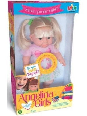 Boneca Angelina Girls Aprendendo Inglês Loira 32cm Educativa Interativa com Frases em Inglês Infantil
