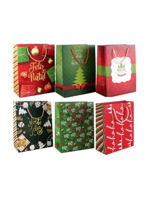 Sacola para Presente de Papel Natalina Estampada 24x31x12cm com Alça Reforçada