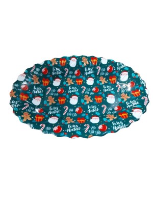 Bandeja Oval Flowers Natalina 40x29x2,9cm Decorativa para Mesa Posta de Natal – Servir Doces, Petiscos e Sobremesas 