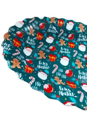 Bandeja Oval Flowers Natalina 40x29x2,9cm Decorativa para Mesa Posta de Natal – Servir Doces, Petiscos e Sobremesas 