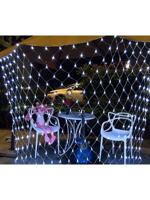 Lamp Rede 1,2×1,2 m 120 LED 220V Branco Frio – Rede de Luzes Decorativas Natalinas com 8 Funções de Piscar para Paredes, Fachadas e Janelas