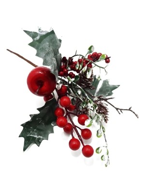 Galho Azevinho Decorativo com Frutos Vermelhos 30cm – Enfeite Natalino Artificial para Guirlandas, Árvores e Arranjos de Mesa