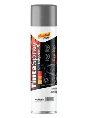 Tinta Spray 400ml Alta Temperatura Alumínio Mundial Prime para Motor, Escapamento, Churrasqueira e Peças Metálicas
