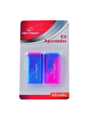 Apontador Colorido com Reservatório Win Paper Kit 2 Peças – Apontador Escolar Prático, Durável e Seguro com Lâmina de Aço Inox e Cores Sortidas