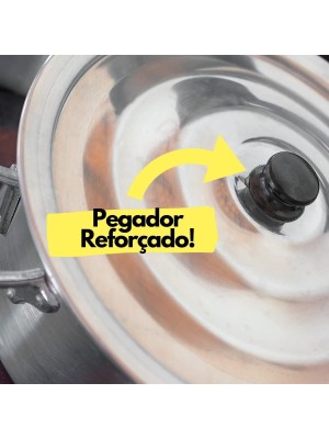 Caldeirão Hotel Profissional N.28 Baixo 8 L Alubril em Alumínio Polido com Tampa para Restaurante, Buffet e Cozinha Industrial