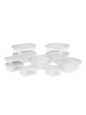 Kit Prático 10 Peças Jaguar – Conjunto de Potes Plásticos com Tampa, Excelente Vedação, Transparente, Multiuso para Freezer, Geladeira e Organização