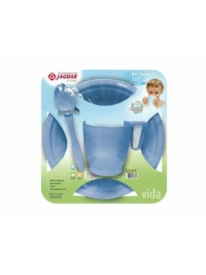 Kit Infantil 3 Peças Jaguar – Prato, Colher e Caneca com Alça, Plástico Atóxico, Ideal para Bebês e Crianças, Alimentação Segura e Divertida