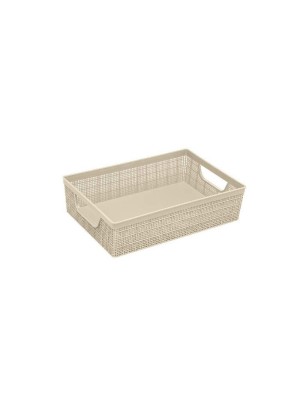 Cesta Juta 5,2L Cru com Alças Laterais – Cesta Plástica Grande e Decorativa para Organização de Banheiro, Cozinha, Escritório, Quarto e Closet
