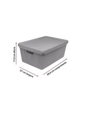 Caixa Organizadora Juta 15L Cinza com Tampa Caixa Plástica Grande e Decorativa para Organização de Quarto, Closet, Banheiro, Lavanderia e Escritório 