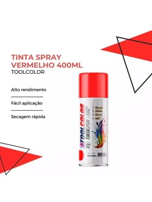 Tinta Spray Toolcolor UG Vermelho 400ml Alta Cobertura, Secagem Rápida e Acabamento Profissional