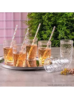 Copo Aurora 270ml Jogo com 6 Peças – Copos de Vidro Texturizados, Alta Transparência, Ideais para Sucos, Água e Bebidas Geladas