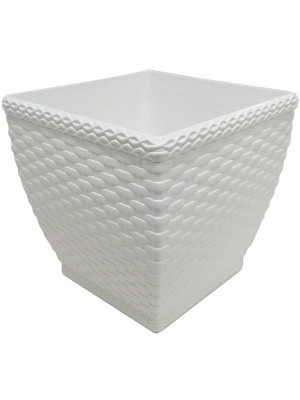 Vaso Cachepô Rattan Mini Quadrado Branco 2,1L – Decorativo e Resistente